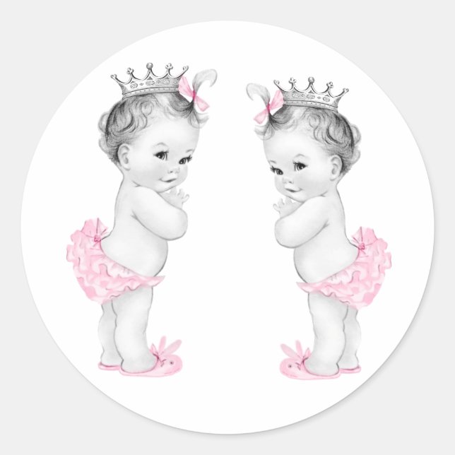 Adesivos de Gêmeas Bebês Rosa Princesa para Chá de (Frente)