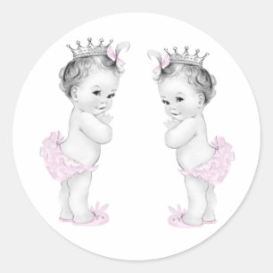 Adesivos de Gêmeas Bebês Rosa Princesa para Chá de