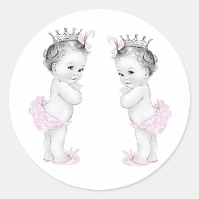 Adesivos de Gêmeas Bebês Rosa Princesa para Chá de (Frente)