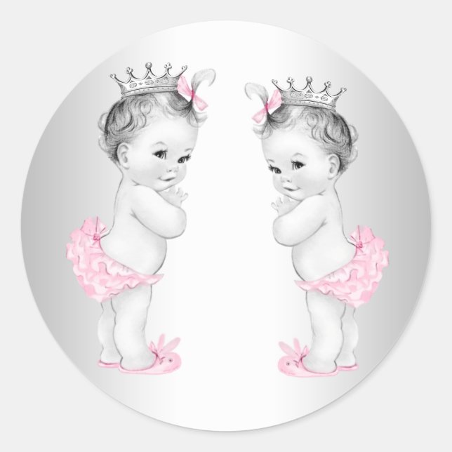 Adesivos de Gêmeas Bebês Rosa Princesa para Chá de (Frente)