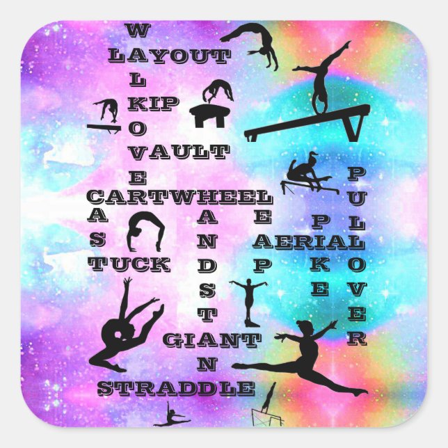 Adesivos de Ginástica Feminina Habilidades Palavra (Frente)