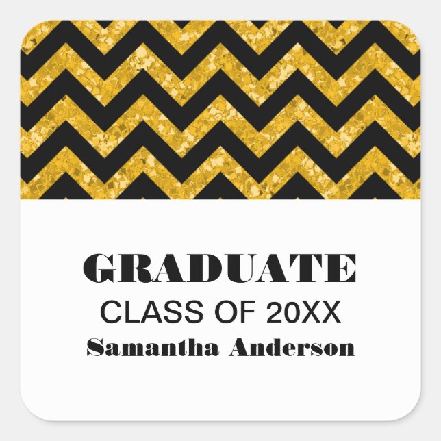 Adesivos de graduação em glitter amarelo (Frente)