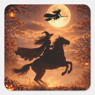 Adesivos de Halloween de Bruxa com Cavalo
