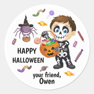 Adesivos de Halloween de menino esqueleto fofo ara