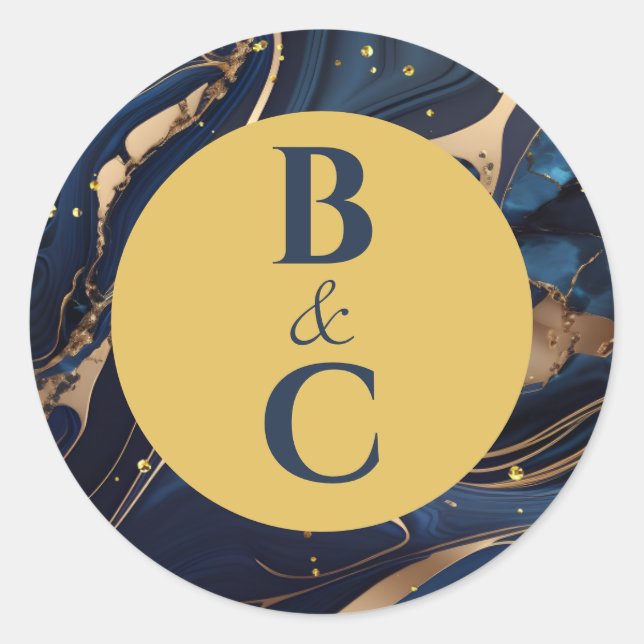 Adesivos de Mármore Azul Naval e Dourado com Inici (Frente)