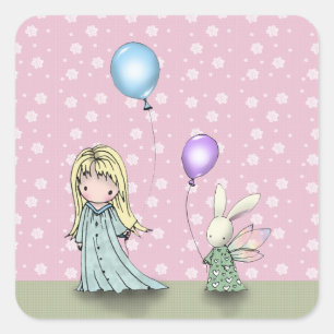 Adesivos de Menina de Aniversário e Coelho com Bal