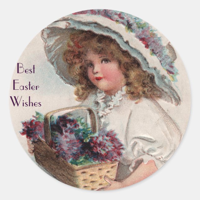 Adesivos de Menina de Páscoa Vintage com Touca (Frente)