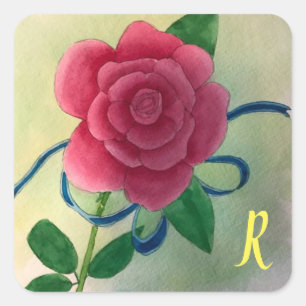 Adesivos de Monograma Rosa Rosa Azul com Aquarela
