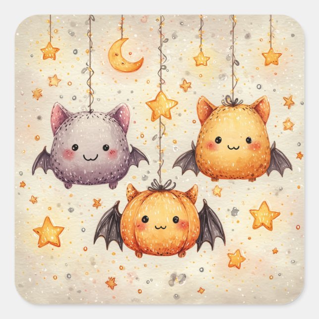 Adesivos de Morcegos Pendurados Fofos de Halloween (Frente)