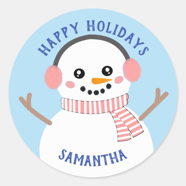 Adesivos de Mulher de Neve para Férias Felizes (Frente)