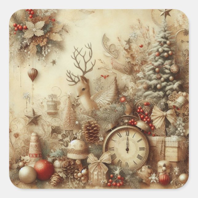 Adesivos de Natal Bege Vintage (Frente)