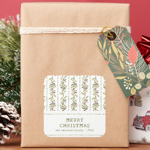 Adesivos de Natal Botânicos Rústicos Verdes