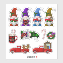 Adesivos de Natal com Gnomos e Caminhõezinhos Verm