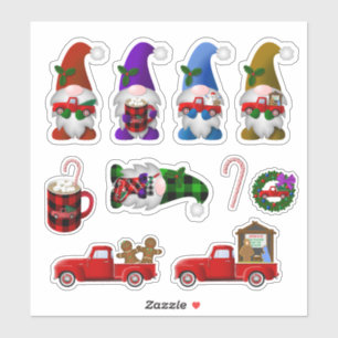 Adesivos de Natal com Gnomos e Caminhõezinhos Verm