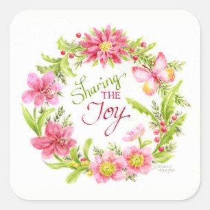 Adesivos de Natal Coroa Floral Aquarela