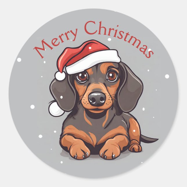 Adesivos de Natal de Cachorro Dachshund Fofo (Frente)