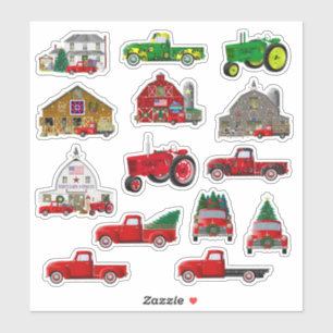 Adesivos de Natal de Fazenda do Caminhão Vermelho