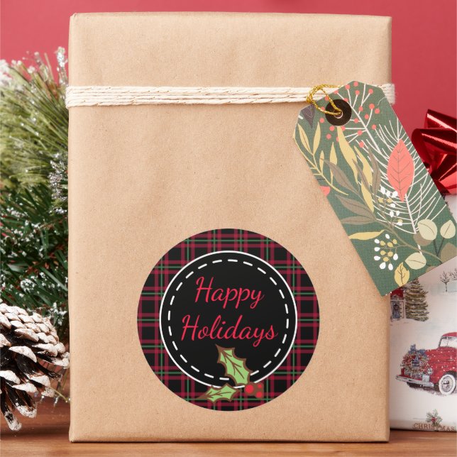 Adesivos de Natal Feliz Xadrez Vermelho com Azevin (Feriado)