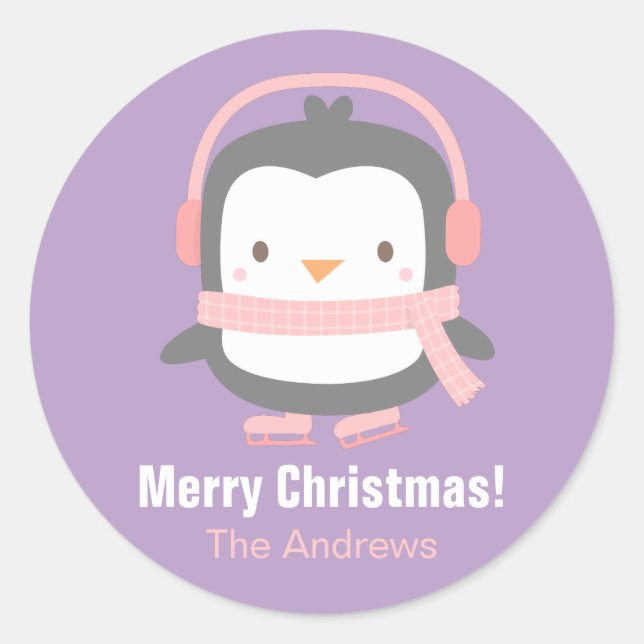 Adesivos de Natal para Crianças de Pinguim Fofo (Frente)