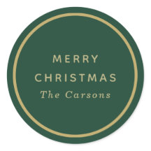 Adesivos de Natal redondos clássicos verdes e dour