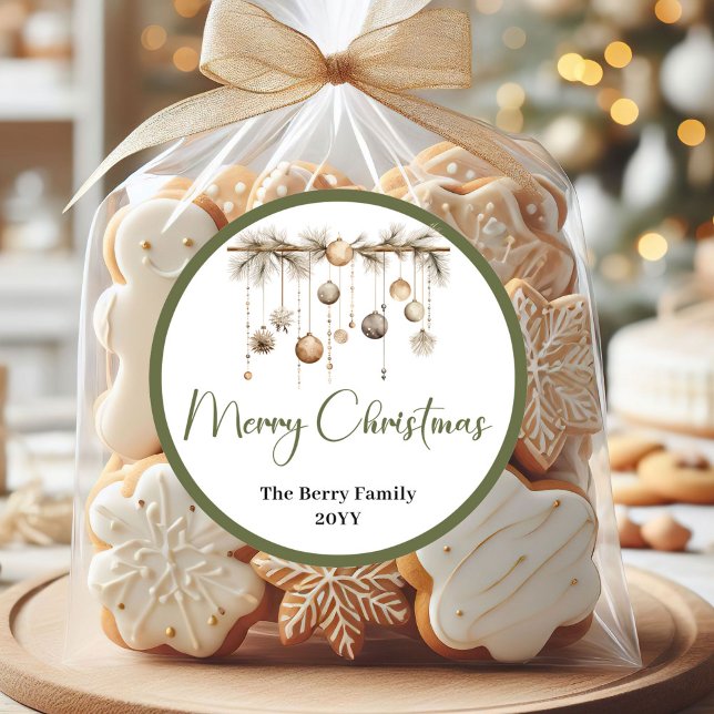 Adesivos de Natal Rústicos Neutros com Nome da Fam (Rustic Neutral Christmas Family Name Stickers)