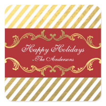 Adesivos de Natal Vermelho e Dourado Listrado