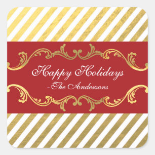 Adesivos de Natal Vermelho e Dourado Listrado