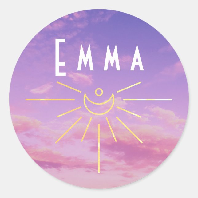 Adesivos de Nome Emma Redondos Sol Boho Hippie Ado (Frente)