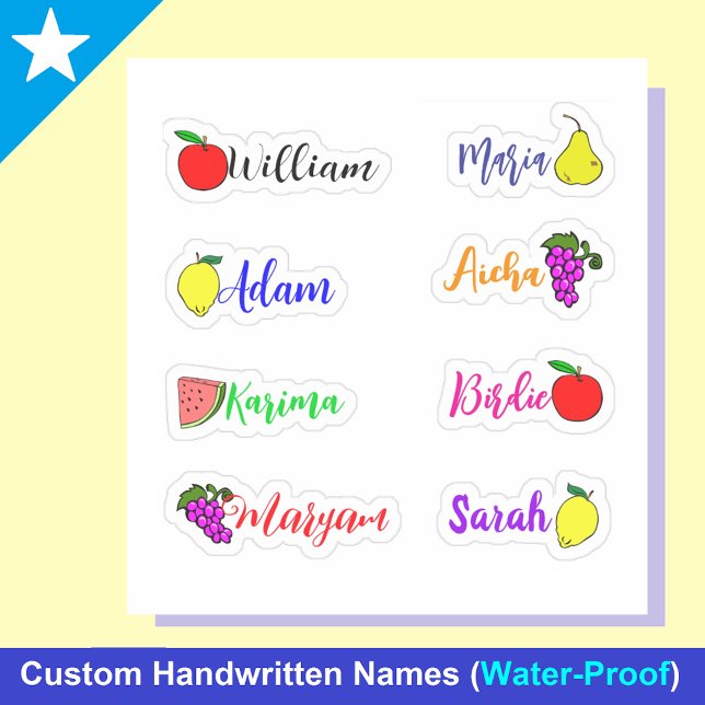 Adesivos de Nomes Manuscritos à Prova d'Água & Fru (Personalized Cute Kawaii Fruit Name Stickers for kids)