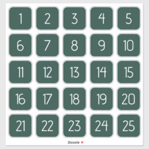 Adesivos de Número Quadrados Personalizáveis Verde