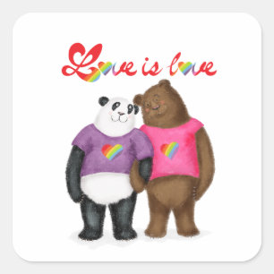 Adesivos de panda fofo e urso marrom 'amor é amor'