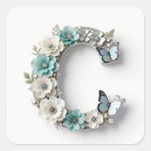Adesivos de Papel Monograma Floral Elegante