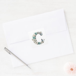 Adesivos de Papel Monograma Floral Elegante