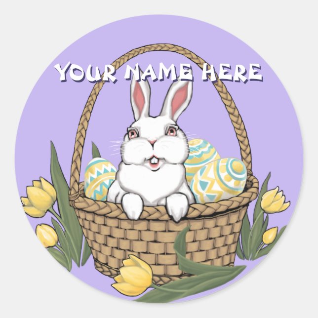 Adesivos de Páscoa personalizados de coelho de pás (Frente)