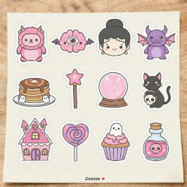 Adesivos de Personagens e Doces Cor-de-Rosa Lindos