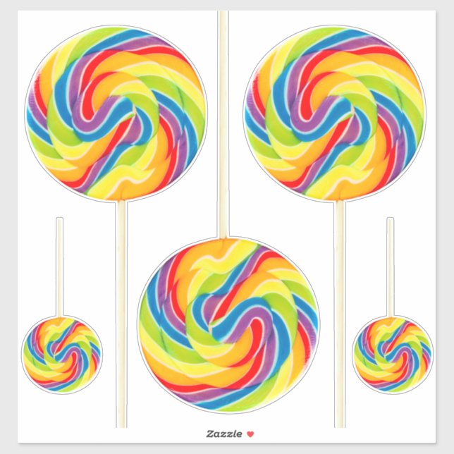 Adesivos de Pirulito com Redemoinho de Arco-Íris V (Folha)