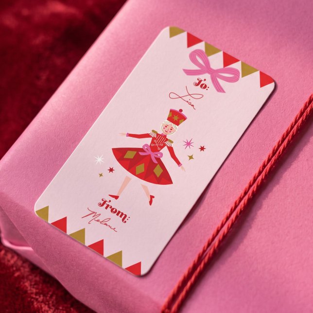 Adesivos de Presente de Natal com Ballet do Quebra (Nutcracker Ballet To/From Pink Christmas Gift Label)