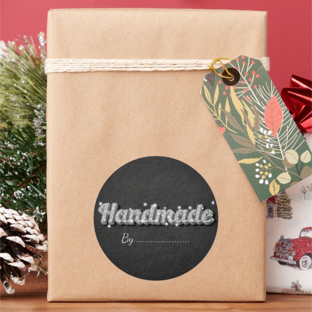 Adesivos de Presente Feitos à Mão com Brilho Prata (Feriado)