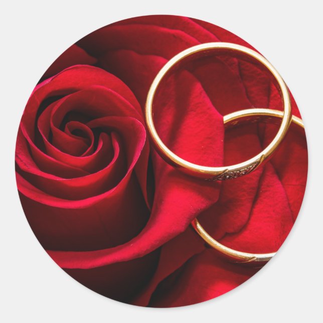Adesivos de Rosa Vermelha e Alianças de Casamento (Frente)