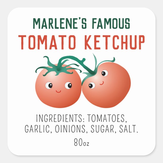 Adesivos de rótulo de Ketchup de Tomate com ingred (Frente)