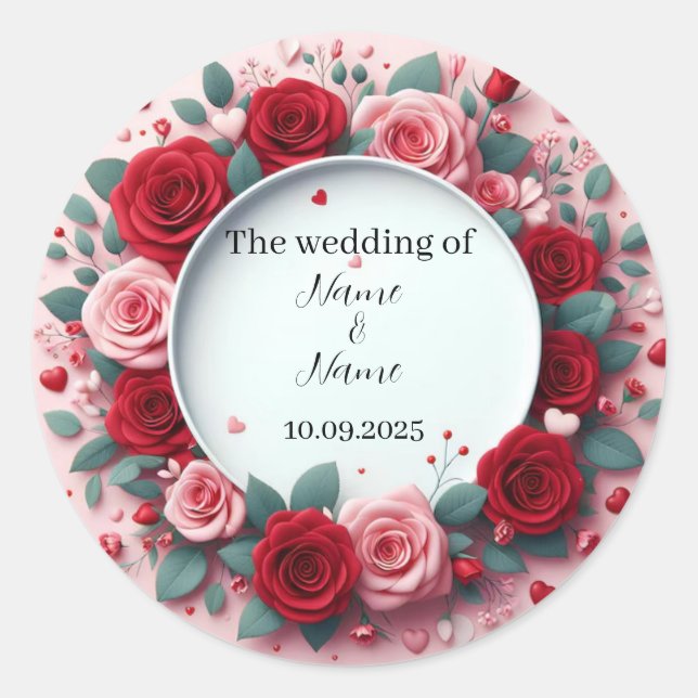 Adesivos de sabor para casamento com rosas vermelh (Frente)