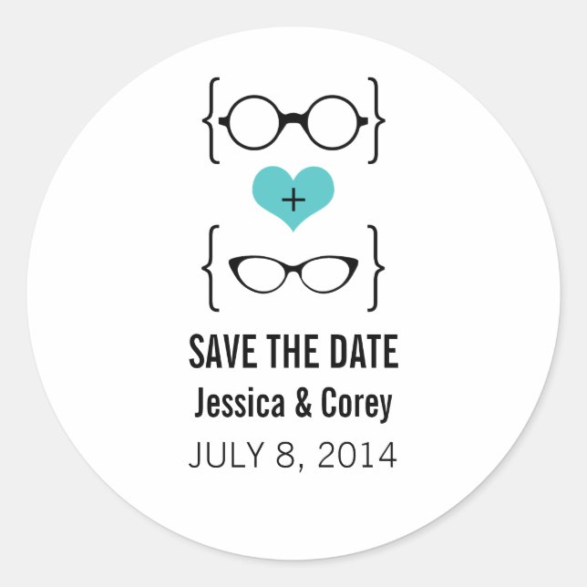 Adesivos de Salvar a Data com Óculos Geeks de Água (Frente)