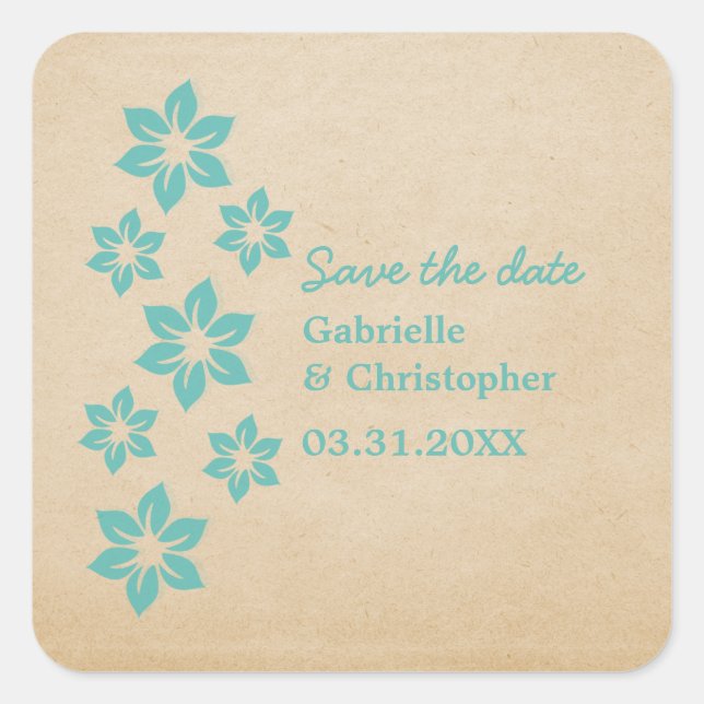 Adesivos de Salvar a Data Floral Tropical, Aqua (Frente)