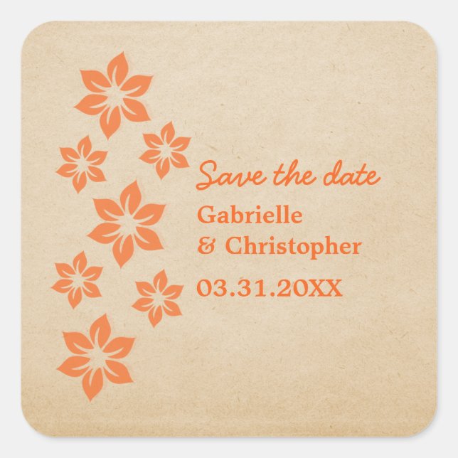Adesivos de Salvar a Data Floral Tropical, Laranja (Frente)