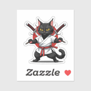 Adesivos de Samurai Gato Preto