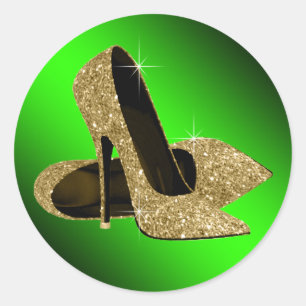 Adesivos de Sapato Verde e Dourado de Salto Alto