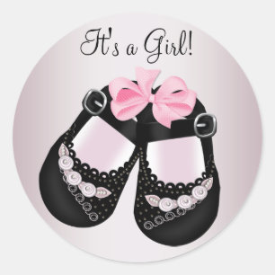 Adesivos de sapatos de bebê preto para chá de bebê