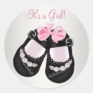 Adesivos de sapatos de bebê preto para chá de bebê