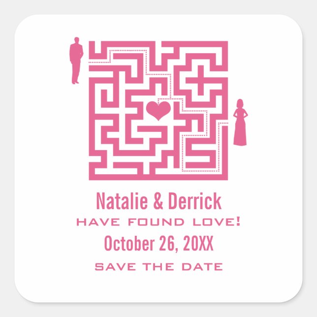 Adesivos de Save the Date Pink Love Maze (Frente)