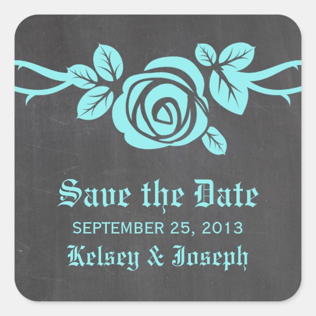 Adesivos de Save the Date Rosa Chalkboard Aqua (Frente)